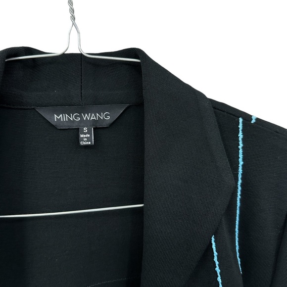 New MING WANG Jacket Open Front, Single Clasp, Knit Black Blue - Picture 9 of 11